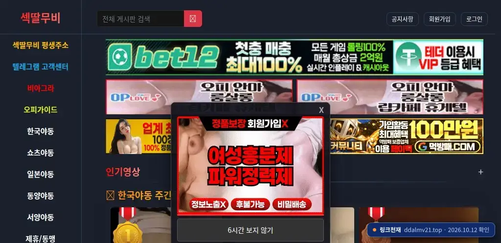 섹딸무비(ddalmv21.top) 접속 화면