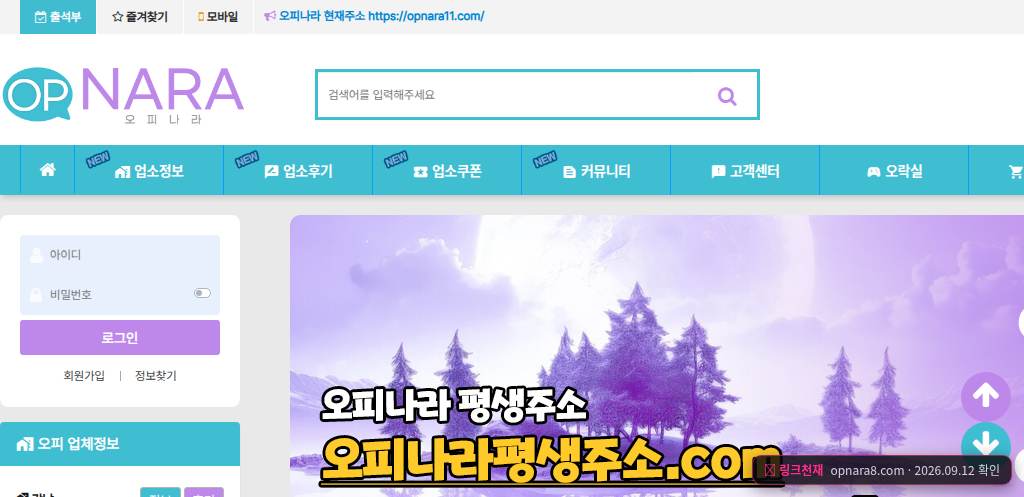 오피나라(opnara8.com) 접속 화면