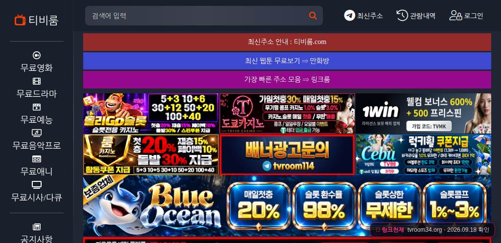 티비룸(tvroom34.org) 접속 화면