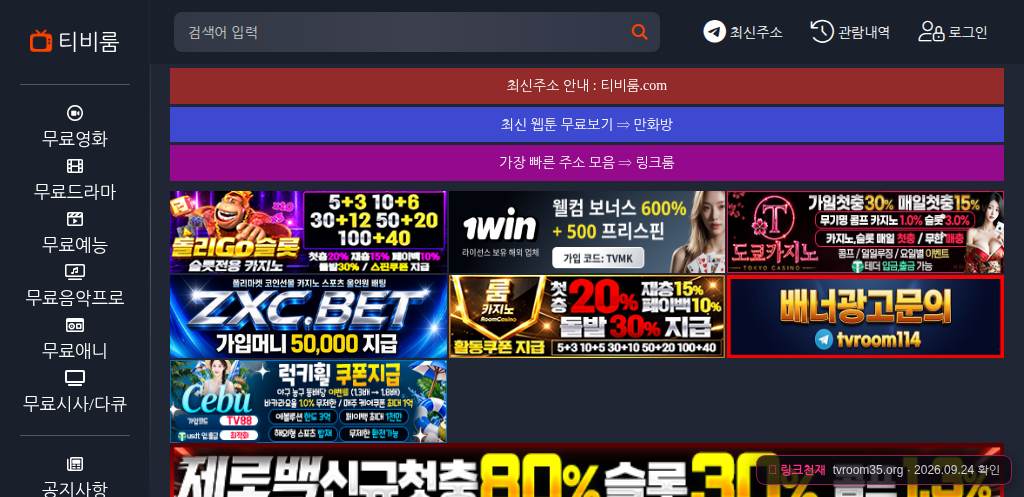 티비룸(tvroom35.org) 접속 화면