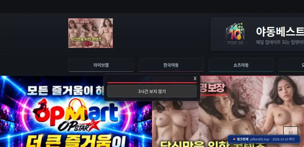 야동베스트(ydbest81.top) 접속 화면